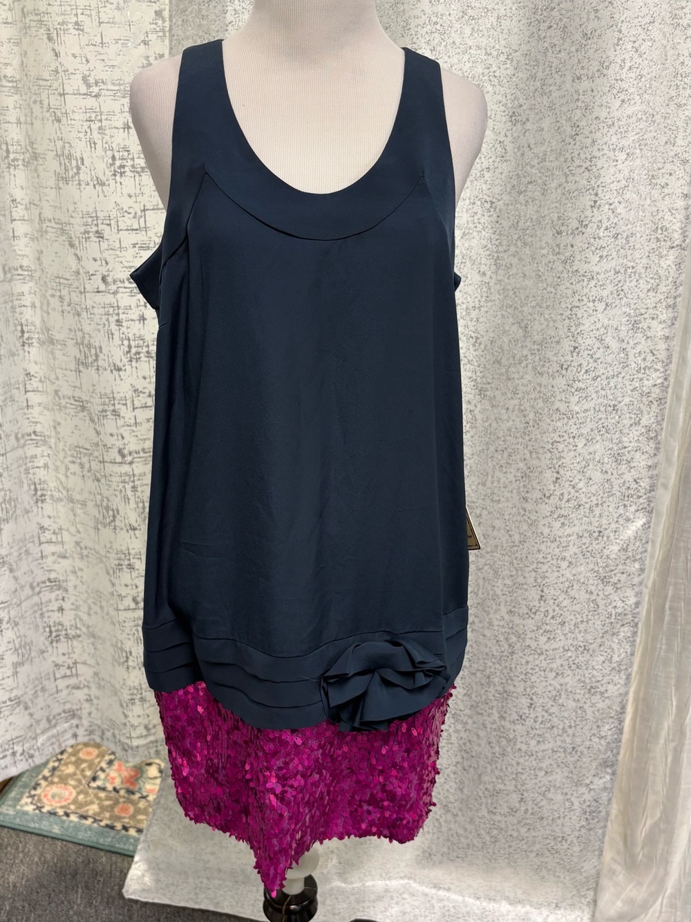 Twelve by Twelve Navy Sleeveless Scoop Neck Camisole with Rosette Trim